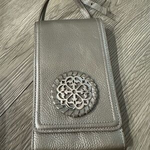 Brighton Ferrara Metallic Taupe Leather Small Crossbody Organizer Purse